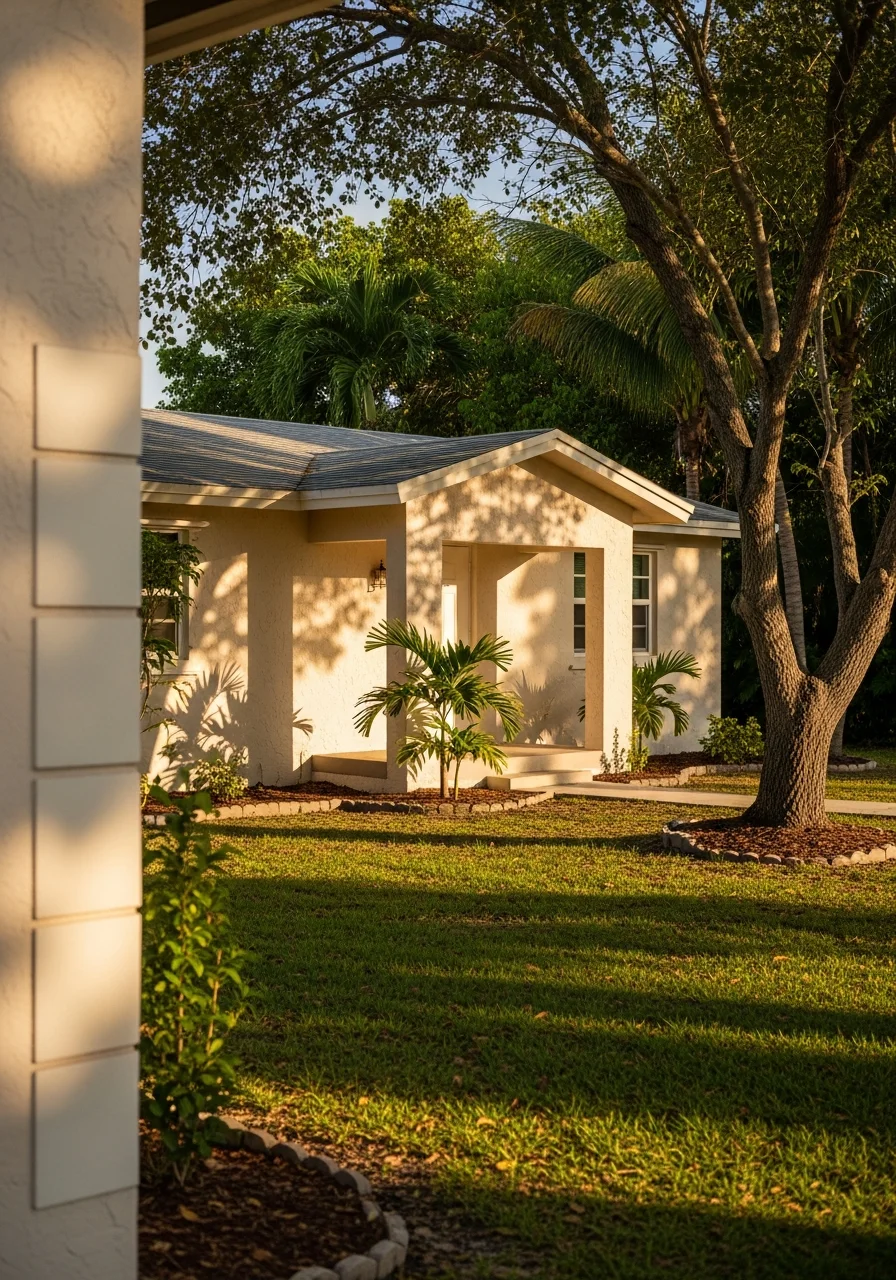 Dania home or property exterior with typical coastal architecture in natural daylight.